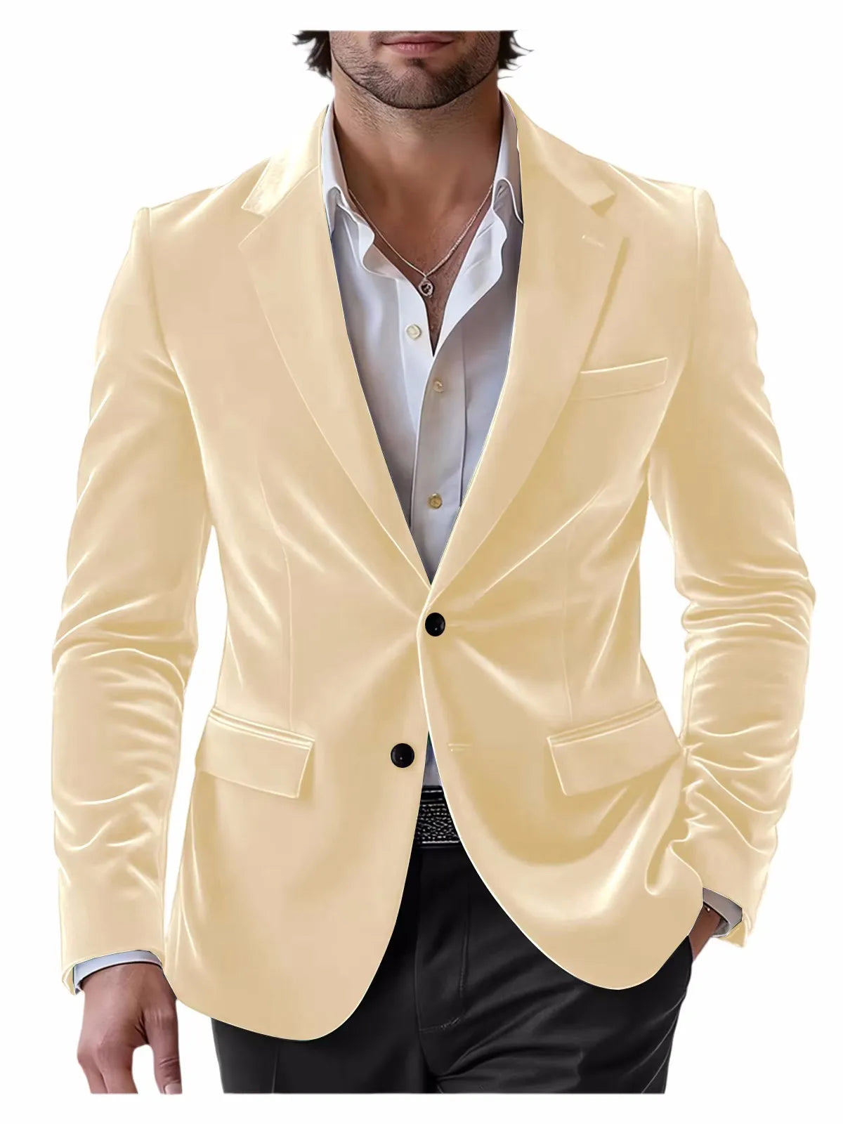 Men's Velvet Blazer Single Breasted Slim Coat Tailored Business Casual Groom's Jacket Fit Work Date Party Wedding Daily Wear