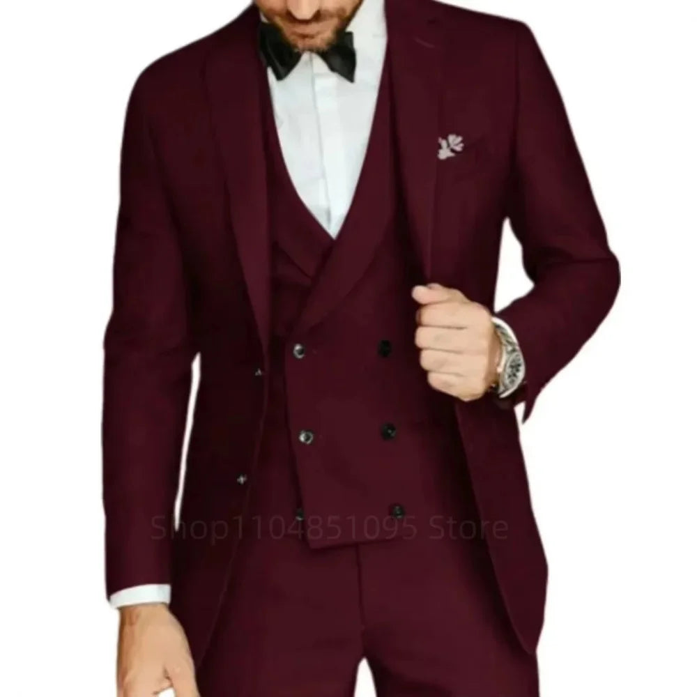 Costume de smoking 3 pièces gris coupe ajustée pour homme avec revers cranté, pour marié, mariage, affaires, ensemble veste, pantalon, gilet