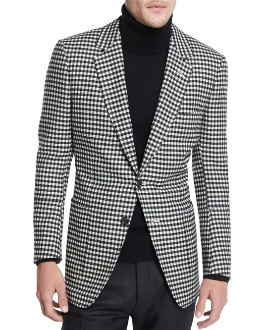 Men's Plaid Blazer Slim Fit Single Breasted Suit Jacket for Business & Casual Wear – Grey