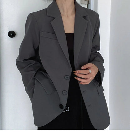 Retro ey ular Women's Suit Loose Hong Kong Sle Faionable Korean Version Spring Autumn New Arrival Polyester Fabric