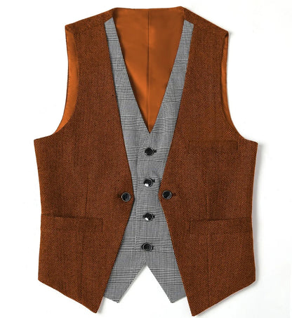 Men's Herringbone Vest – V-Neck Single Breasted Waistcoat for Weddings & Formal Events