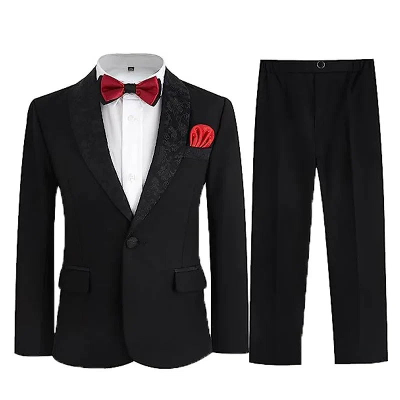 Boys White Jacket Pants Botwtie 3PS Photograph Suit Kids Birthday Evening Party Dress Children Wedding Prom Tuxedo Dance Costume