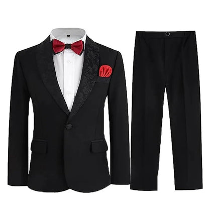 Boys White Jacket Pants Botwtie 3PS Photograph Suit Kids Birthday Evening Party Dress Children Wedding Prom Tuxedo Dance Costume