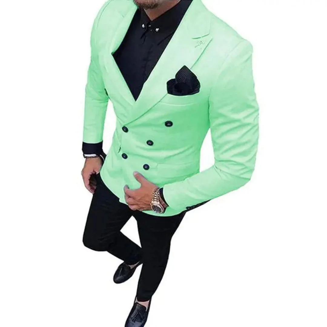 Classic Men's 2 Piece Suit Double Breasted Notch Lapel Blazer Jacket with Tuxedo Trousers for Wedding Party Fashionable Casual O