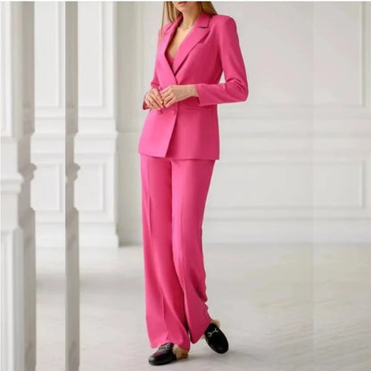 Luxury Women's Blazer 2 Piece Jacket Pant Double Breasted Notch Lapel Slim Fit Blazer Elegant Office Lady