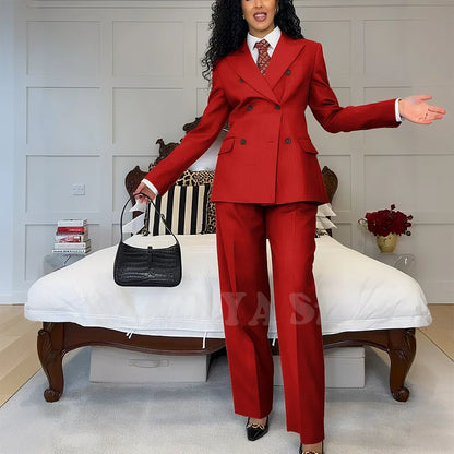 2025 New Summer Women's Suits Business Casual Outfits Double Breasted Peak Lapel Jacket Pants Custom Made High Quality Female