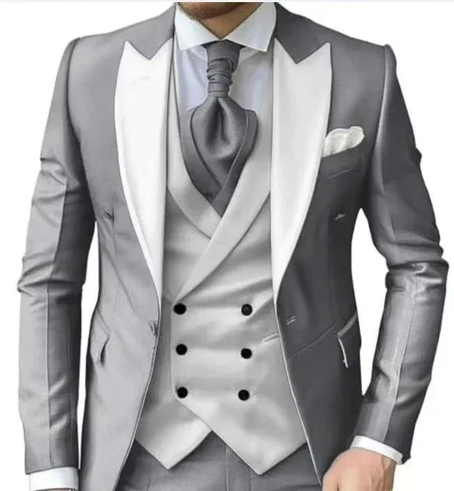 Men's 3-Piece Slim Fit Suit Set – Single Breasted Blazer, Vest & Elastic Waist Pants for Weddings & Formal Events