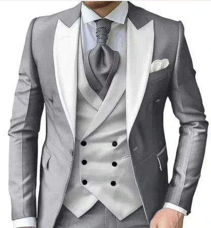 Men's 3-Piece Slim Fit Suit Set – Single Breasted Blazer, Vest & Elastic Waist Pants for Weddings & Formal Events