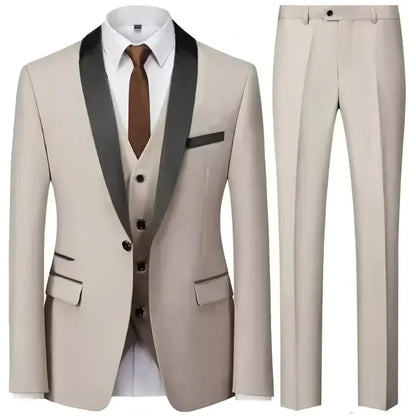 Ensemble Blazer Noir Homme Automne Mariage Soirée 3 Pièces Grande Taille Manteau Blazer, Pantalon et Gilet Homme Noir Mode Costumes Slim Fit