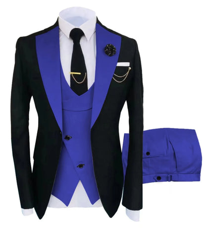 Costume de mariage 3 pièces pour homme – Veste, gilet et pantalon – Coupe ajustée – Tuxedo pour garçons d'honneur, costume pour adultes, pour les fêtes de mariage estivales à la plage