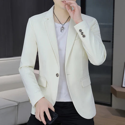Men's Autumn New Style Slim Fit Pure Color Korean Fashion Administrative Little Suit Jacket Trendy Versatile Top Coat