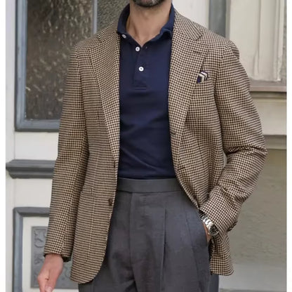 Men's Suit Jacket Houndstooth Slim Fit Single Breasted for Casual and Formal Wear