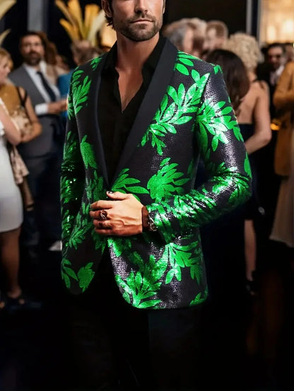Fashion Gold Black Sequins Blazer For Men Shiny Glitter Sequined Suit Jacket Shawl Collar Wedding Party Banquet Stage Costume
