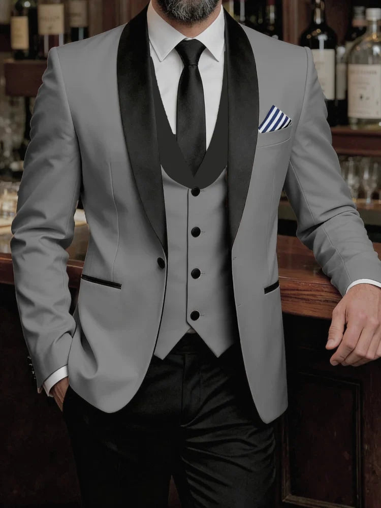 Men Suit 3 Pieces White Black Single Button With Lapel For Wedding Groom Banquet Party Business Work Daily Jacket Vest Pants