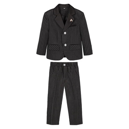 1-11Years Boys Spring Autumn Striped Suit Set Kids Formal Wedding Birthday Party Wear With Jacket Pants Bowtie Brooch