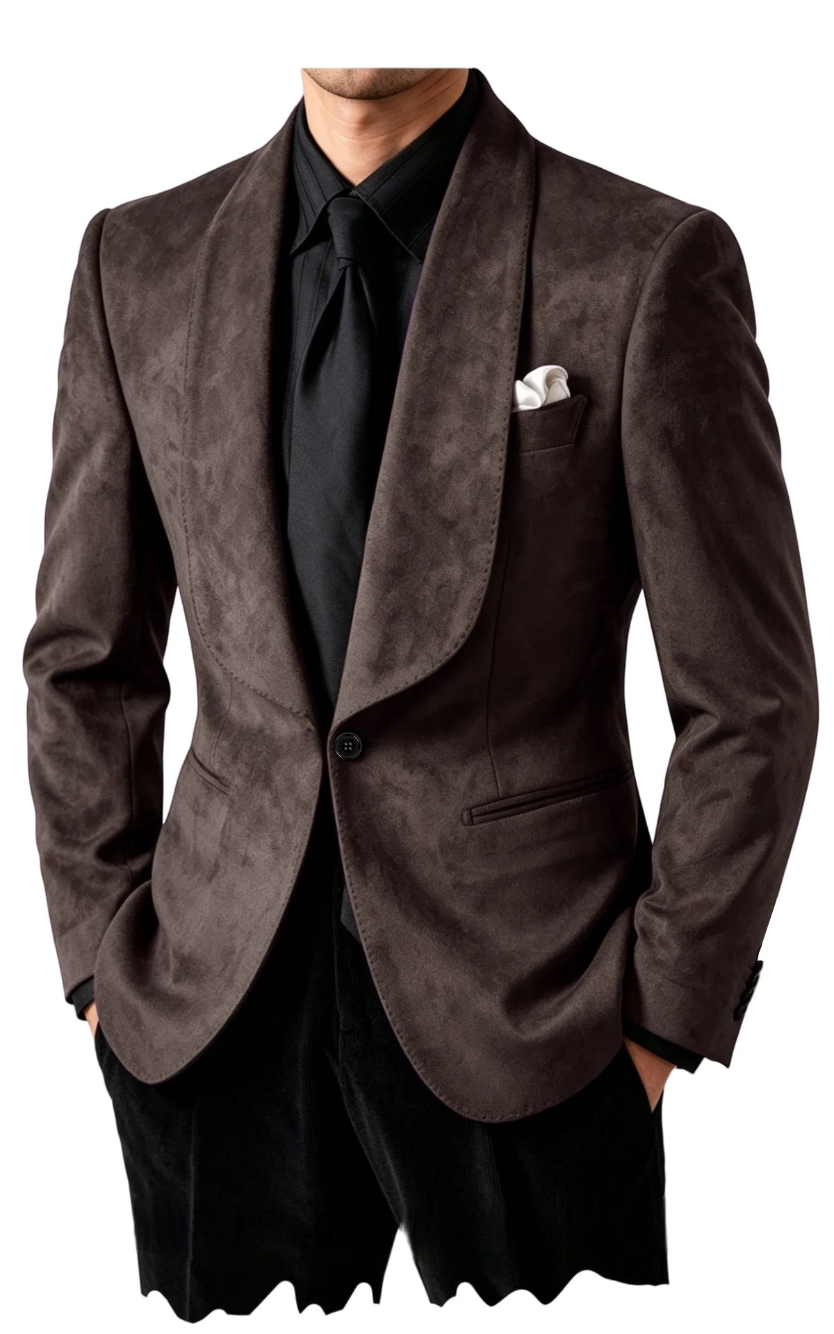 Luxury Men's Faux Suede Blazer Shawl Lapel 1 Button Slim Fit Tuxedo Jacket Business Casual For Wedding Party Prom Suit Coat