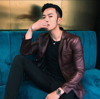 Coat Korean Style Male Leather Blazer Single Breasted Spring Clothes Men's Suit Jackets Luxury Designer High Quality Simple New