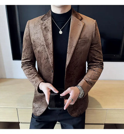 British Style Velvet Men Blazers Autumn Winter Slim Fit Casual Business Suit Jackets Wedding Groom Banquet Formal Coats