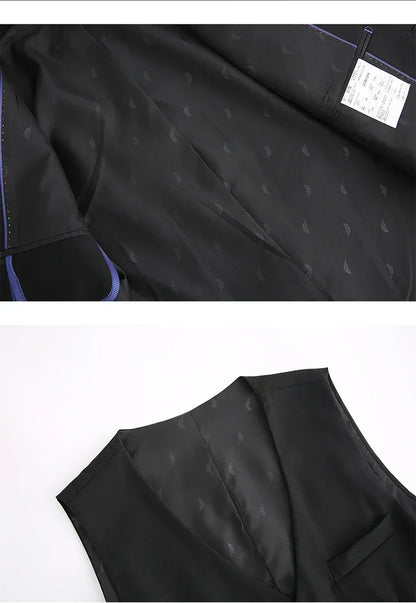 Men's Slim Fit 3-Piece Suit Set – Smart Casual Business Wedding Suit for Men in Blue, Gray & Black