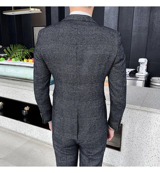 Men's 3-Piece Hemp Suit – Cotton Linen Blazer, Vest & Pants for Business, Wedding & Smart Casual Wear