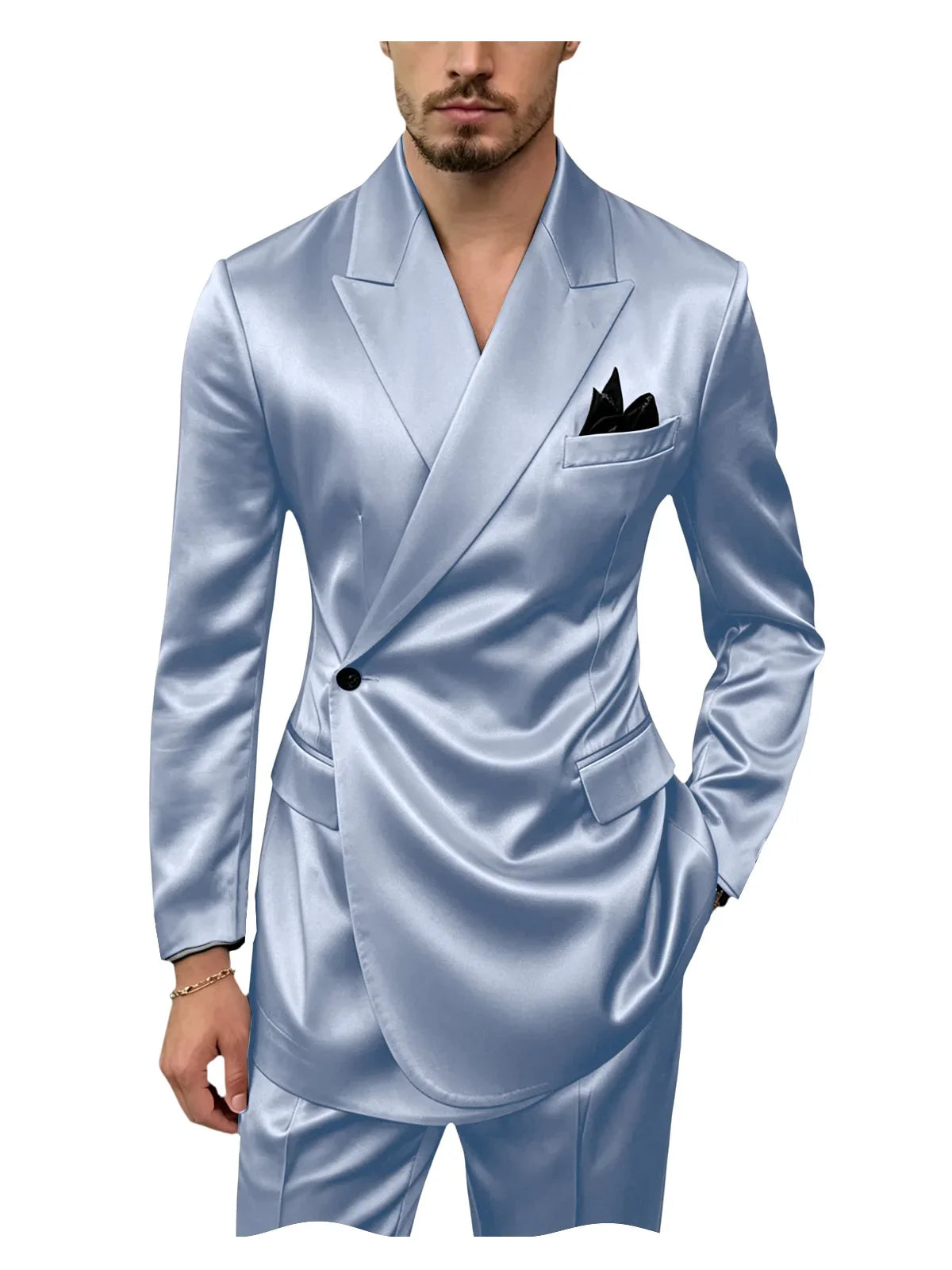 Men's Satin 2-Piece Slim Fit Suit for Wedding, Prom, and Formal Occasions