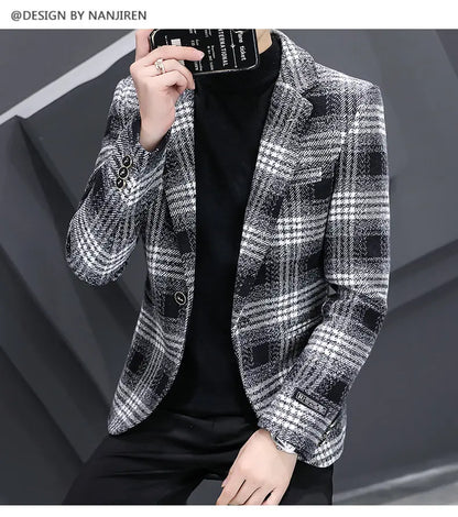 Men's Smart Casual Blazer – Autumn Winter Fleece Lined Single Breasted Suit Jacket
