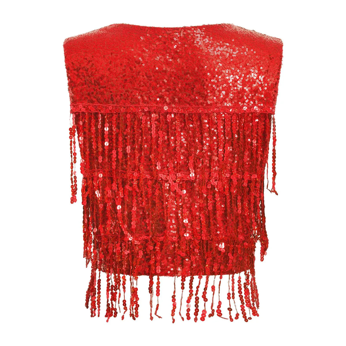 Women's Vest Glitter Tassel Sleeveless Waistcoat V Neck Open Front Shiny Sequins Vests for Jazz Dancing Music Festival Clubwear