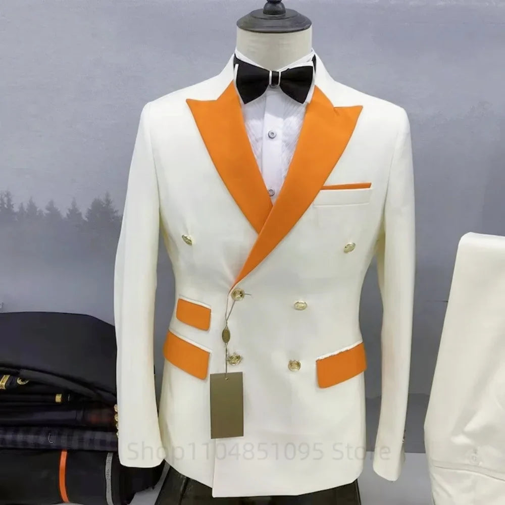 Men's 2-Piece Double Breasted Suit Set – Peak Lapel Blazer with Pants for Weddings & Formal Occasions