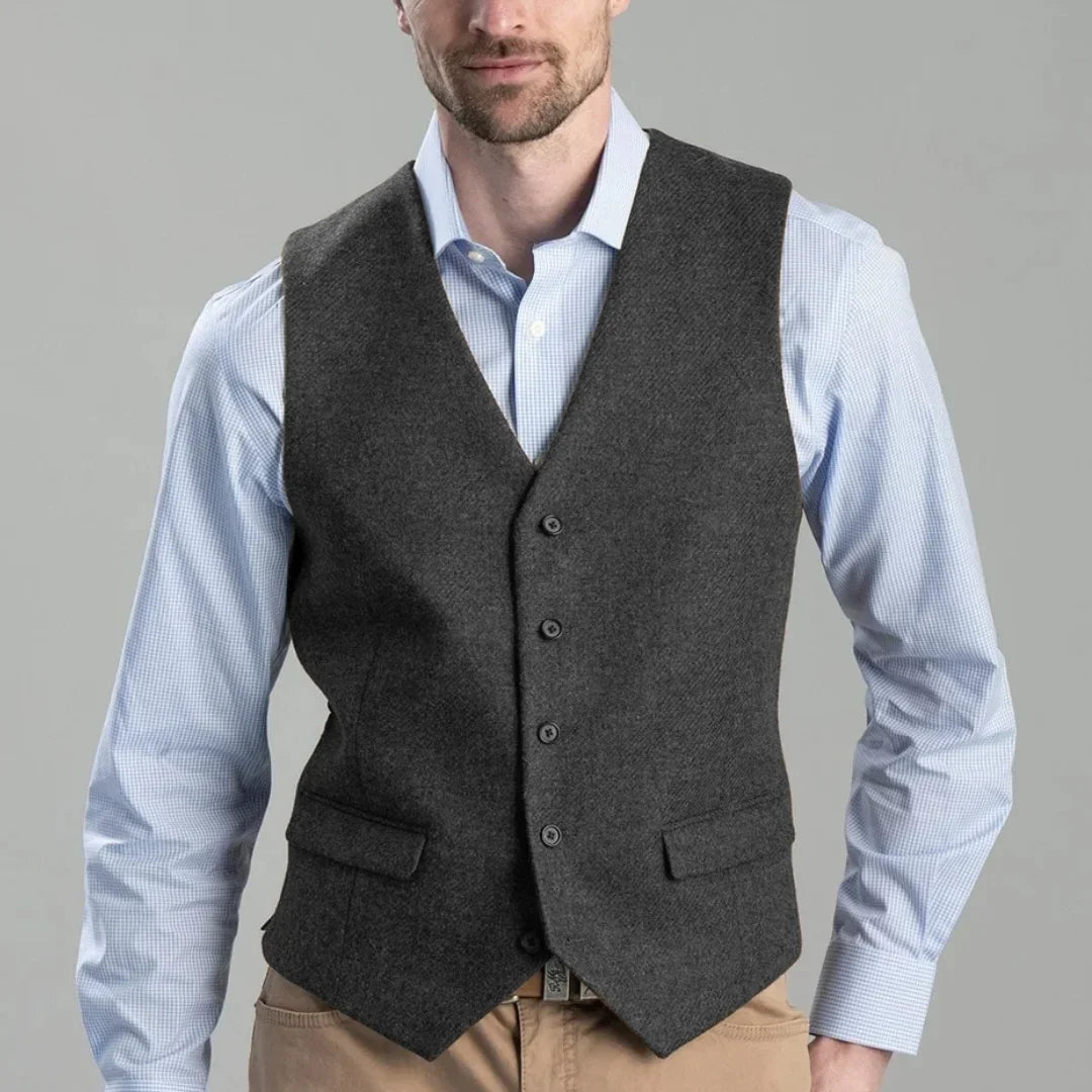 Men's Herringbone Vest Single Breasted Waistcoat for Weddings and Formal Occasions