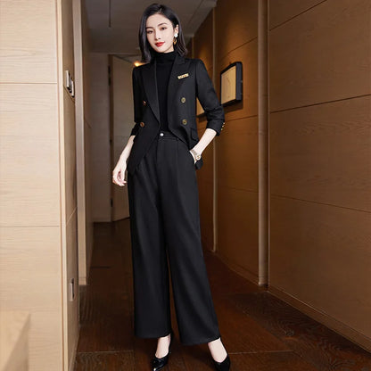 Elegant Women's Double Breasted Blazer Pants Set 2025 Autumn Winter Fashion Office Work Outfit Lady Matching Set Trousers Jacket