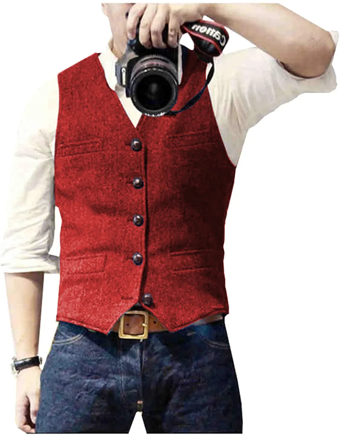 Men's Herringbone Vest – Single Breasted Formal Waistcoat for Business & Casual Wear