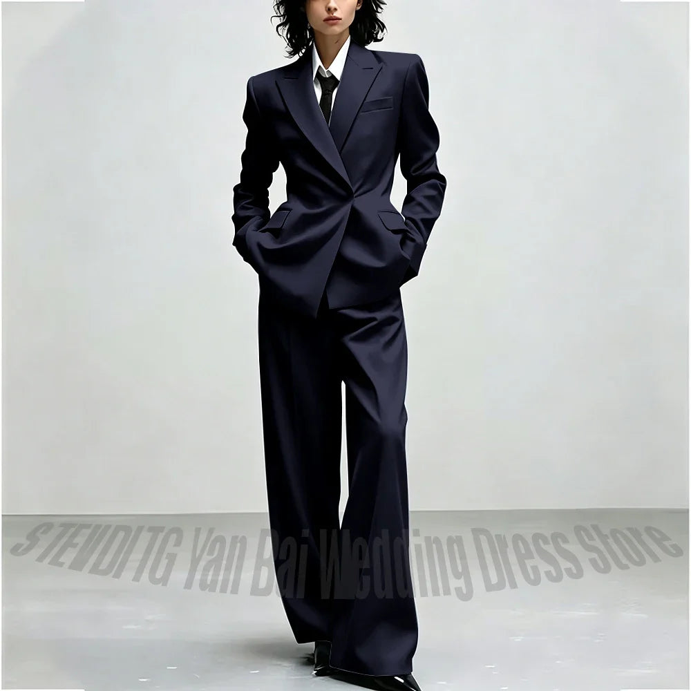 Casual Women Suit Trendy Solid Black Long Sleeve Lapel Straight Fashion Jacket Pants All-Match Shopping Street Style Daily Wear