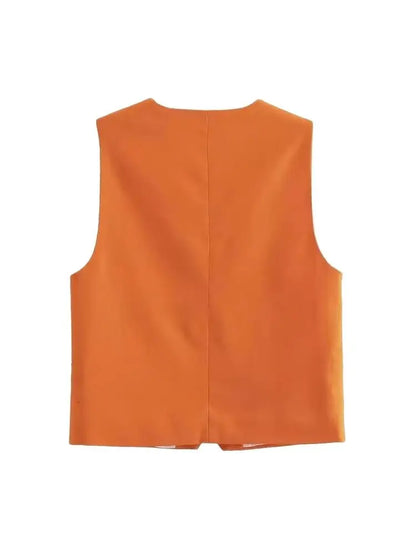 Women Fashion Front Button Linen Blend Waistcoat Vintage V Neck Sleeveless Female Outerwear Chic Vest Tops