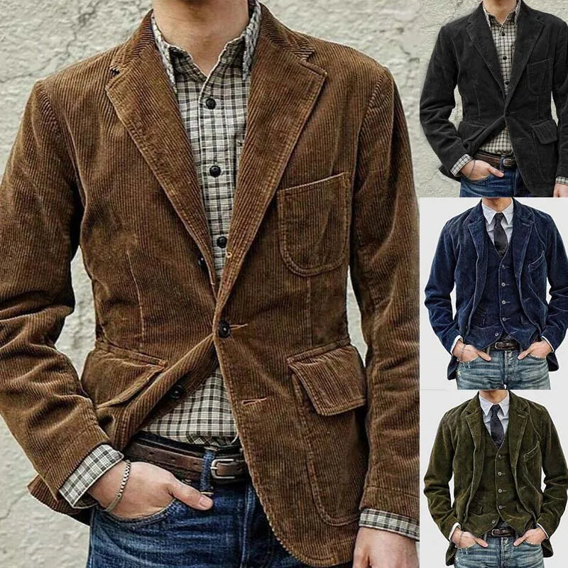 Blazer Men's Fashion Gentleman Business British Style Gentleman Corduroy Wedding Lapel Professional Casual Performance Host Vest