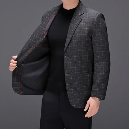 Men's Checked Blazer Single Breasted Casual Business Suit Jacket