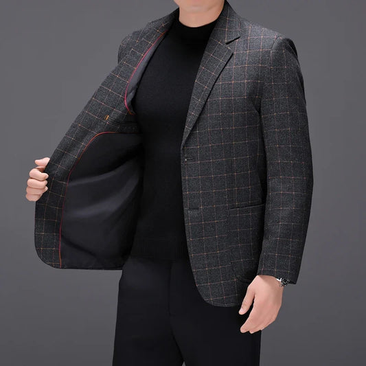 Men's Checked Blazer Single Breasted Casual Business Suit Jacket