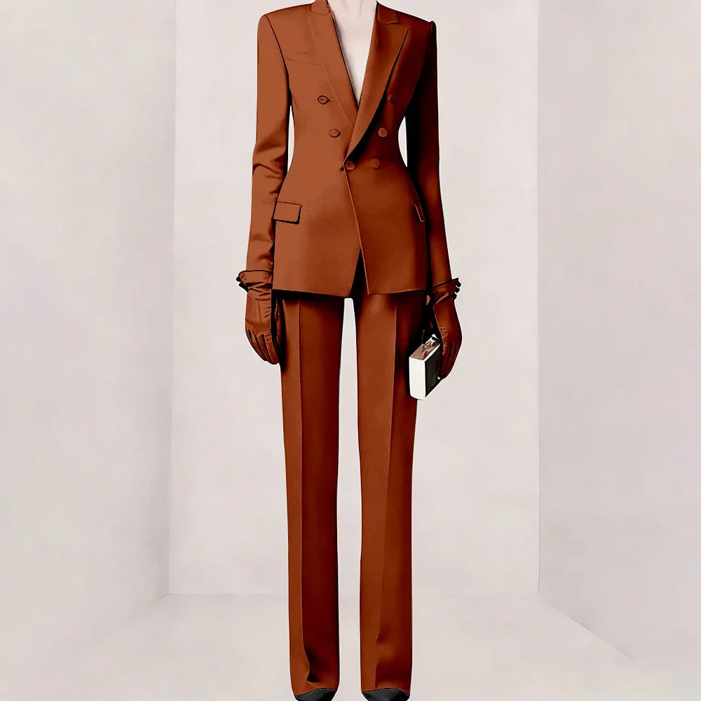 Purple Women Suit Double-breasted Peaked Lapel Two Pieces(Jacket+Pants) Modern Fashion Slim Business Office Lady Set Custom