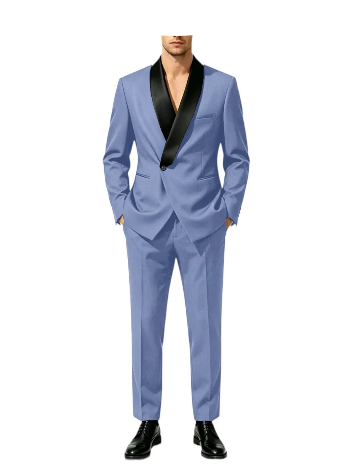 Men's Slim Fit Tuxedo Suit with Black Satin Shawl Lapel – 2-Piece Blazer & Pants for Wedding, Prom & Formal Events