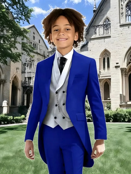 High Quality Boys Formal Tailcoat Vest Pants 3 Pieces Banquet Party Wear Smart Handsome Kids Slim Fit Suit Set Wedding Tuxedo