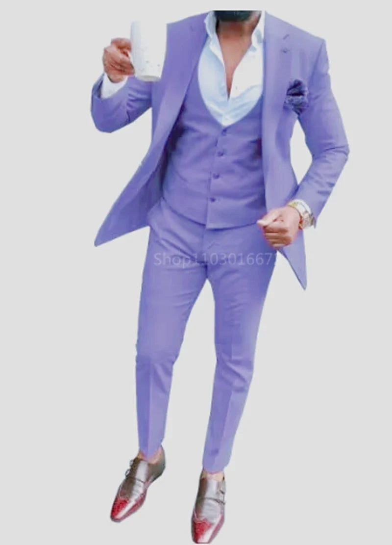 Elegant Solid Men Suits Smart Casual Single Breasted Slim Fit Blazer Vest Pants High Quality 3 Piece Costume Homme for Party