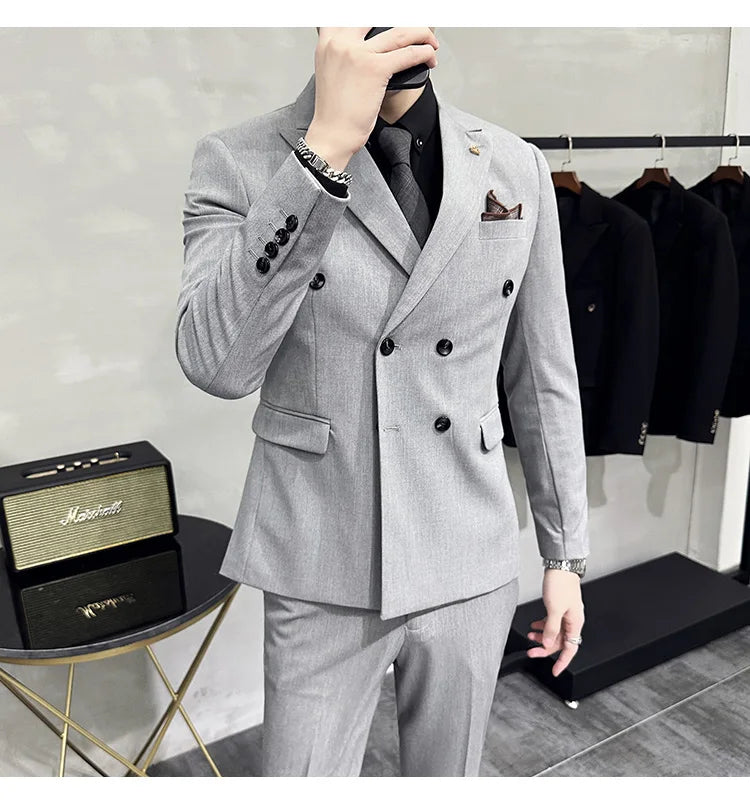 Men's Double-Breasted 2-Piece Suit – Slim Fit, Formal Business & Wedding
