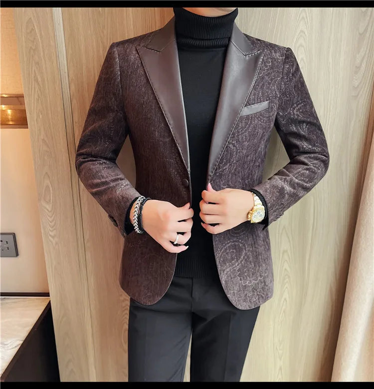 High-quality men's fashionable suit jackets, autumn and winter casual patchwork suits, new high-end patchwork suits