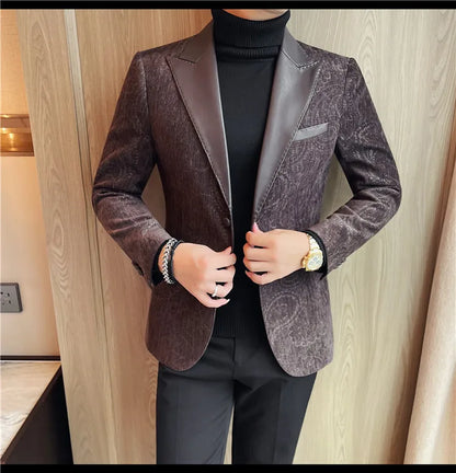 High-quality men's fashionable suit jackets, autumn and winter casual patchwork suits, new high-end patchwork suits