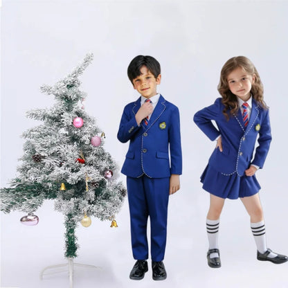 Boys Girls Formal Ceremony Costume Children's Brithish Style School Uniform Kids blue Jacket Pant/Skirt Photography Suit
