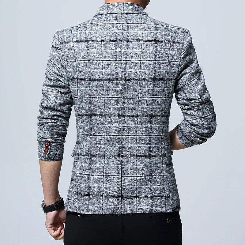 New Men's Blazers Spring Autumn Outerwear Classic British Plaid Suit Jacket Men Clothing Slim Business Casual Blazer Coat 5XL