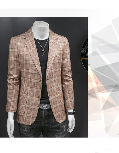 Top Quality Luxury Plaid Business Slim Fit Men Blazer Jacket 2024 Spring Autumn Casual Blazers For Men Elegant Dress Suit Jacket