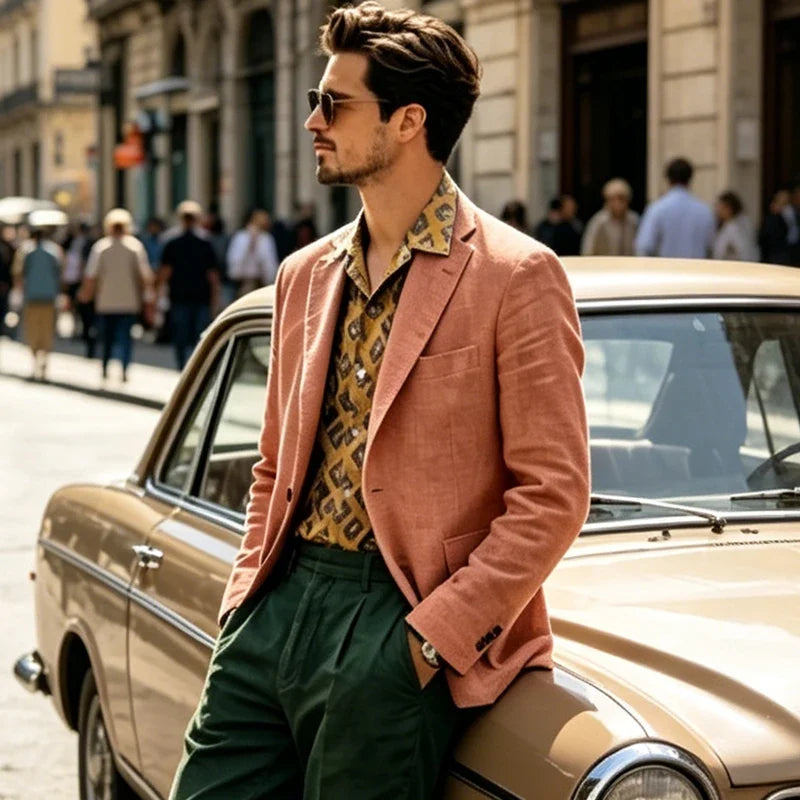 Men's Linen Blazer Single Breasted 2-Button Notched Lapel Slim Fit for Summer Wedding