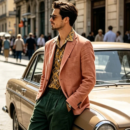 Men's Linen Blazer Single Breasted 2-Button Notched Lapel Slim Fit for Summer Wedding