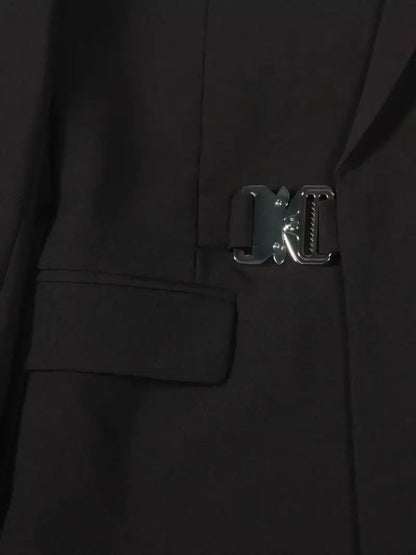 Vintage Men's Metal Buckle Designer Blazer Masculino Gentleman Slim Fit Business Performance Suit Elegant Black Jacket Coats