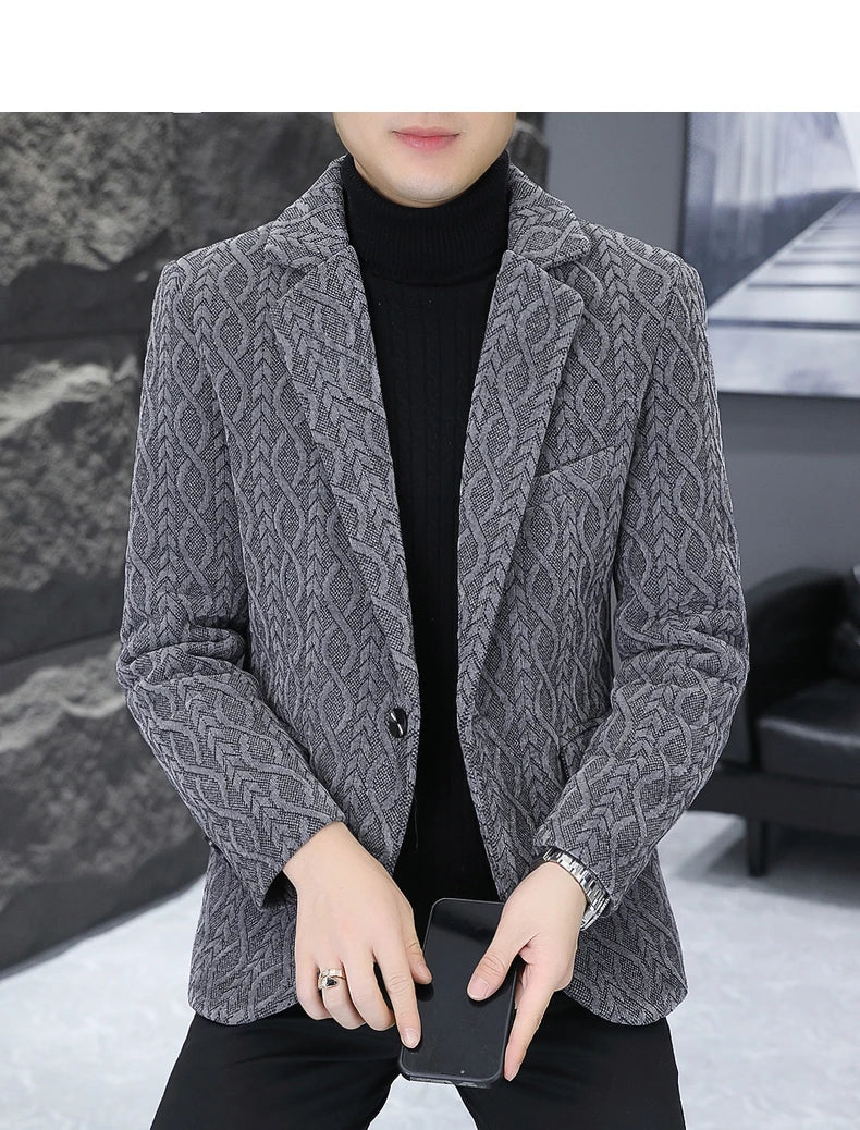 Blazer Autumn/Winter Golden Sable Velvet and Cotton Thickened Thermal Small Suit Fashion Business Men's Slim Blazer